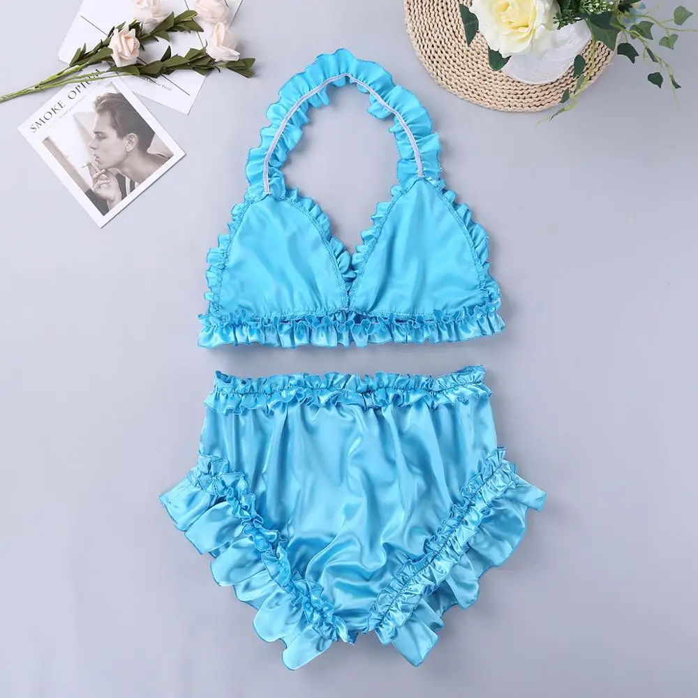 Комплект нижнего белья Feeshow мужской мягкий атласный эротический комплект с