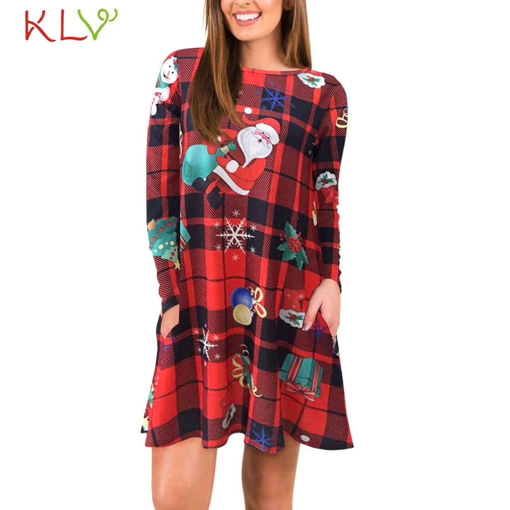 Женское винтажное платье с круглым вырезом принтом снеговика|Женские платья| |