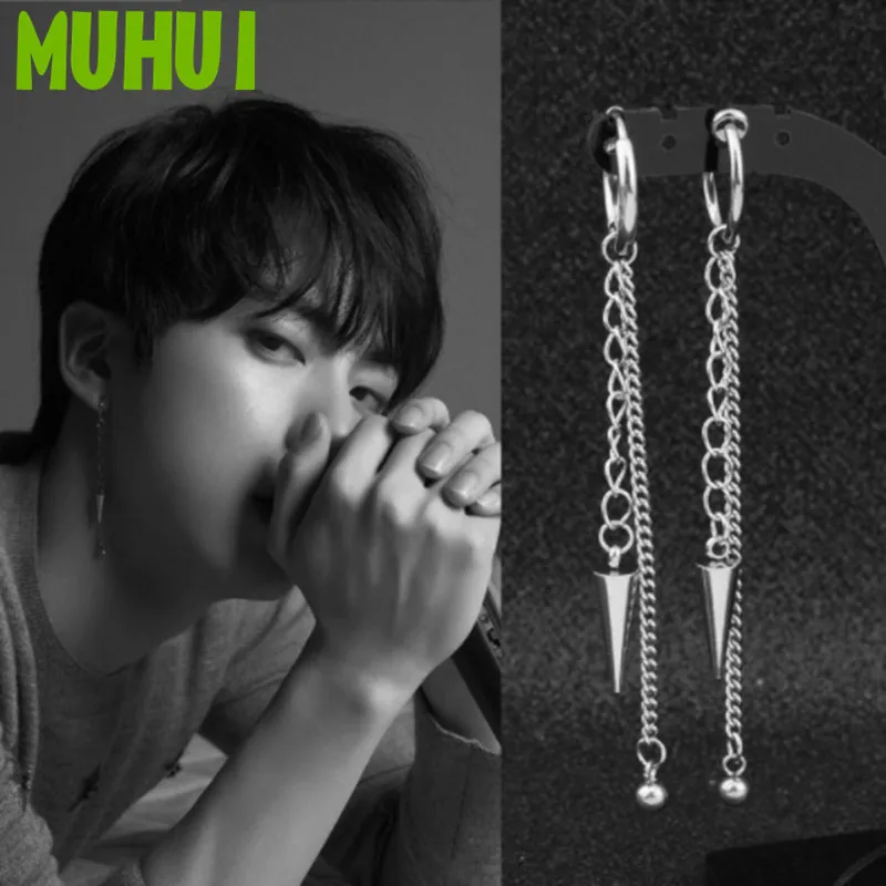 1 шт. поп звезда Джин же Стиль серьги острие из нержавеющей стали кисточкой для