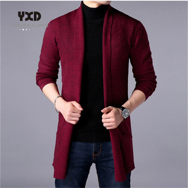 Free shipping 2020 new spring autumn mens clothes mens long cardigan knitted solid color casual slim sweater coat jacket k pop