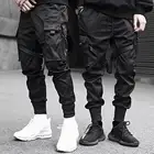 Брюки-карго мужские повседневные в стиле хип-хоп, много карманов, с ремешком на щиколотке, хлопковые модные длинные брюки с завязкой, 2021