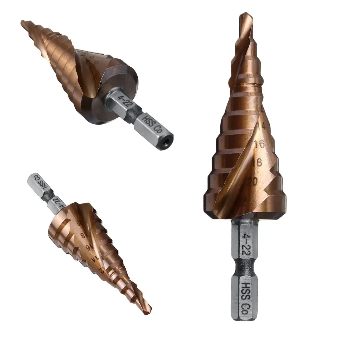 Drillpro несколько размеров HSS Кобальт шаг сверло набор азот Высокоскоростная сталь Спираль для металла конус треугольник хвостовик отверстие