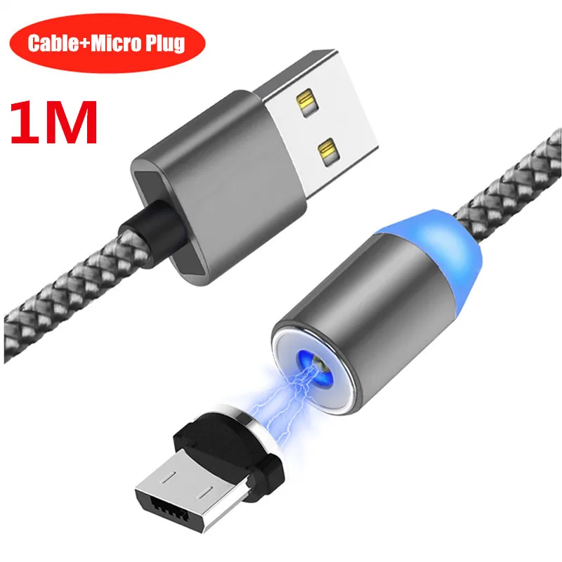 1M Grey Micro Cable Магнитный кабель Micro USB NiSi 1 м 2 м для Xiaomi samsung Galaxy Note6/5/4/3/J3/J5/J7/A3/A5/A7 LG светодиодный магнитный кабель для быстрой зарядки - Цвет: 1M Grey Micro Cable