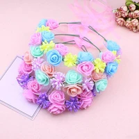 2021 new foam rose flower headband women girls floral garland wreath hairband bridal hair accessories wedding party favor