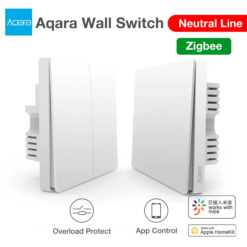 

Умный настенный выключатель Aqara ZigBee Zero Line Fire Wire, дистанционное управление освещением, Wi-Fi выключатели с нейтральной линией, работает с Xiaomi Mi ...