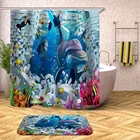 Занавеска для душа, водостойкая, с изображением рыбок-китов, 12 шт. крючков