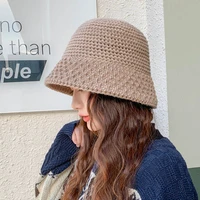 spring autumn hollow knitted women hat fashion solid color bucket hat fisherman caps casual all match knitting panama cap