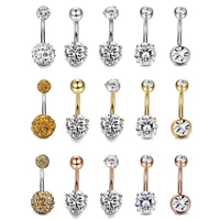 5pcs surgical steel navel belly button ring barbell zircon heart piercing sexy belly bars belly button ring belly jewelry