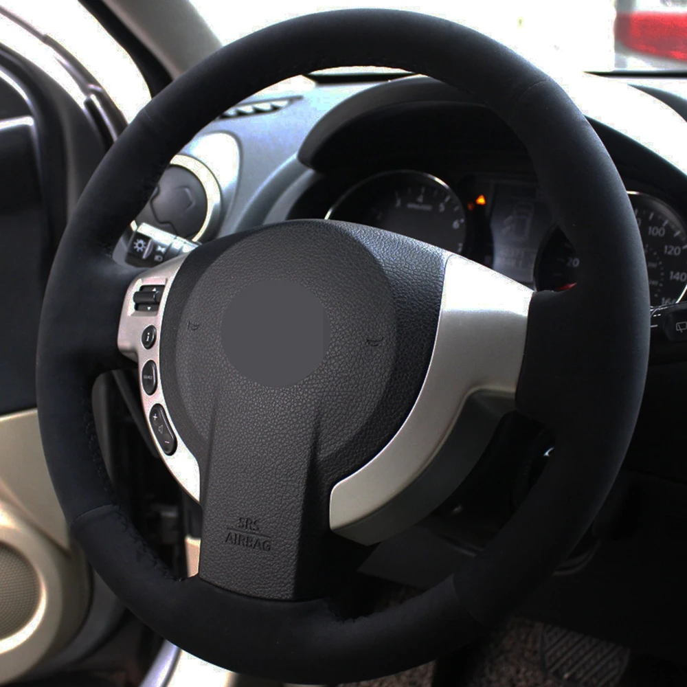 Чехол рулевого колеса автомобиля DIY черная замша для Nissan Qashqai 2007-2015 Rogue X-Trail 2008-2013