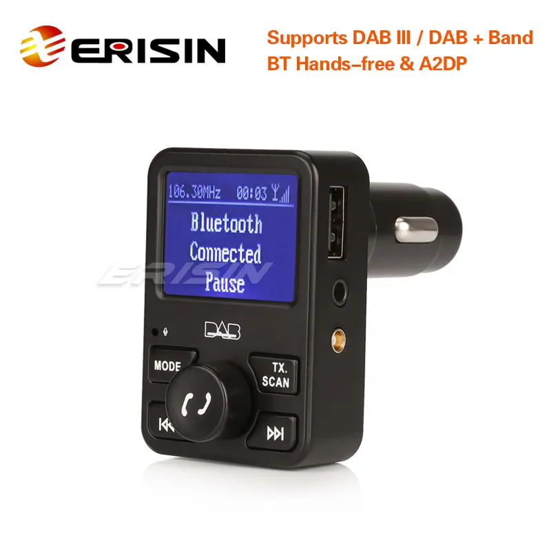 Erisin ES367 автомобильное радио стерео DAB+ цифровой приемник Bluetooth USB зарядное устройство дуплексный MP3 A2DP RDS