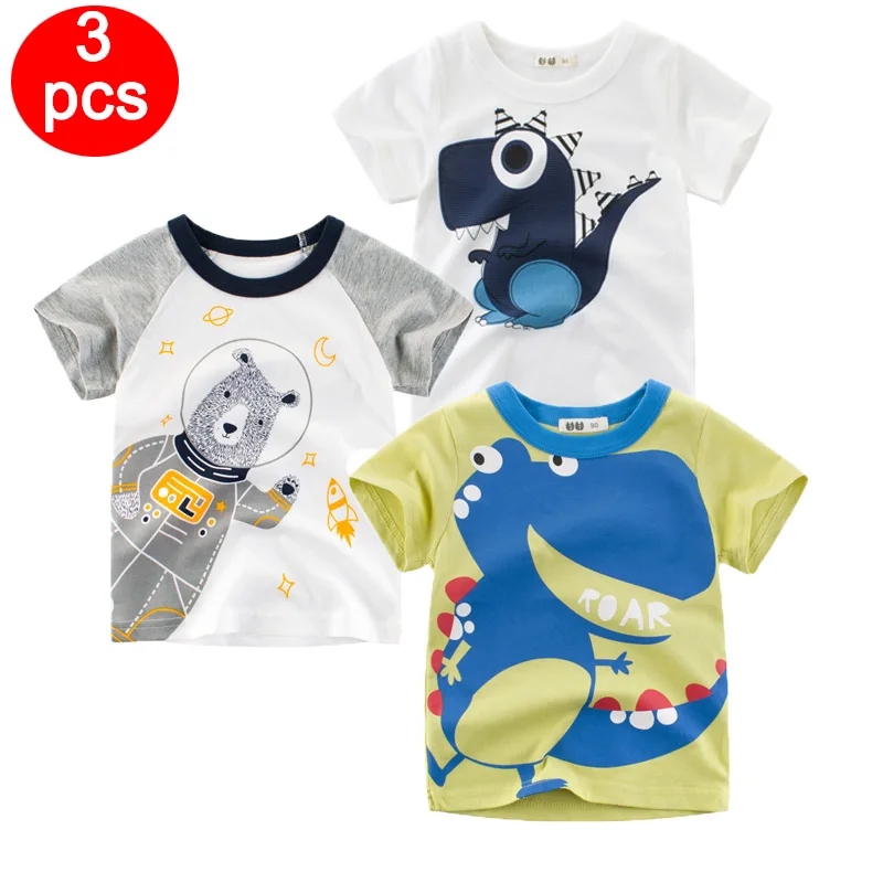 

27kids 3pcs Summer T Shirt for Kids Tops Cotton Children Short Sleeve Clothes 2-7Years Cartoon Clothing