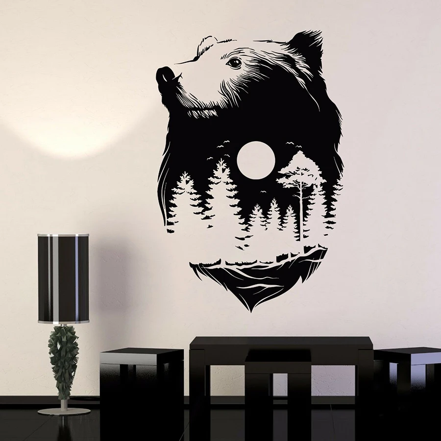 

Bear Head Wall Decal Animals Full Moon Nature Forest Midnight Vinyl Wall Sticker Bedroom Living Room Nursery Interior Decor5117