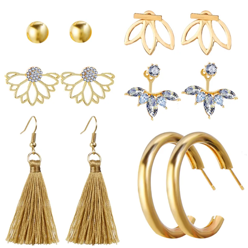 6 пар инкрустированных кристаллов стразы серьги с кисточками набор для женщин