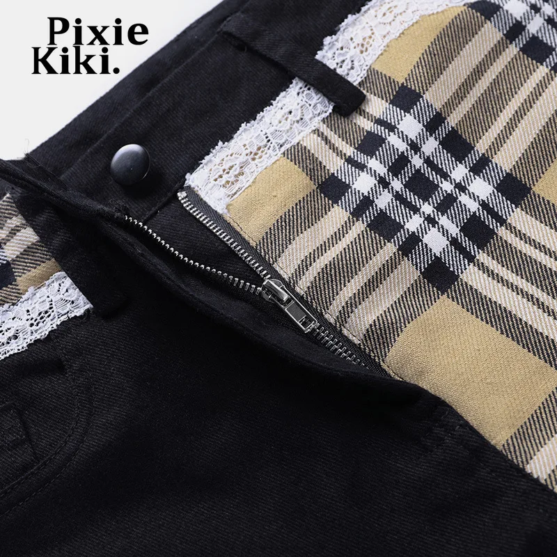 

PixieKiki Lace Plaid Patchwork Y2k Pants Streetwear Women Trendy Bottoms Summer 2021 Vintage High Waist Trousers P76-FZ39