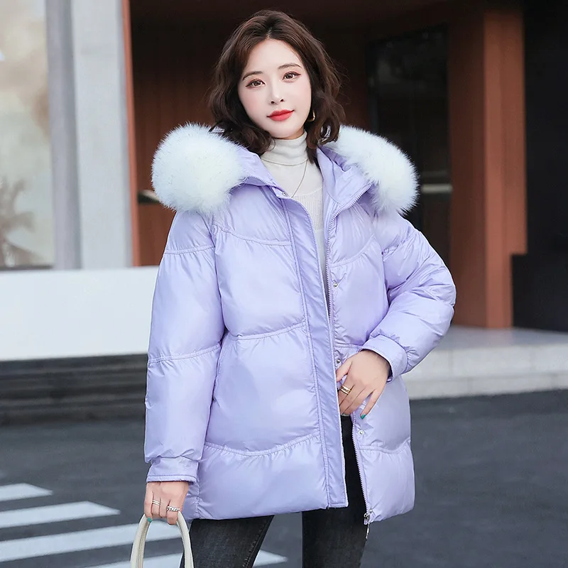 Women Casual Winter Outwear Jacket 2021 Winter Female Loose Fashion Solid Thick Hooded Fur Collar Parkas Oversized Parkas Coat