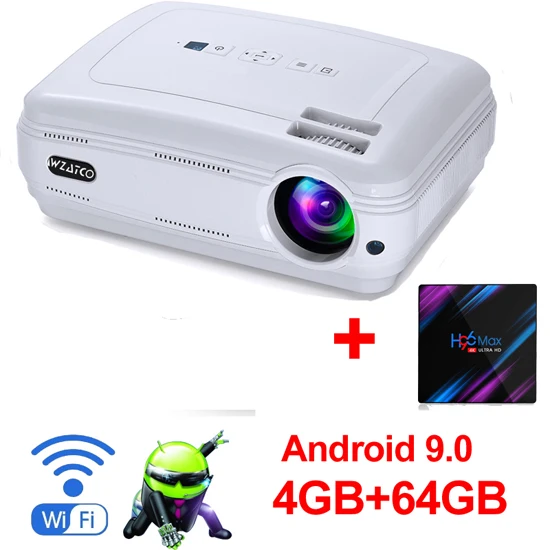 WZATCO CTL60 Android 9,0 wifi 5500 люмен full HD Портативный ТВ светодиодный проектор 1080P 4K видео игры HDMI мультимедийный ЖК-проектор для домашнего кинотеатра - Цвет: CTL60 64GB Android W