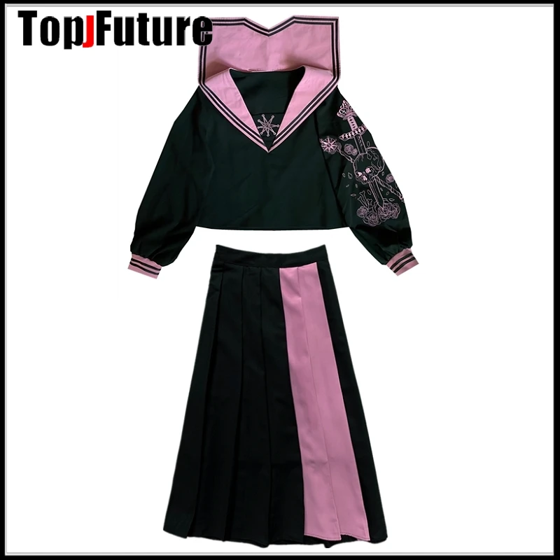 Дракон Охота вышивка дракон черный два плохой девушка Униформа колледж JK моряк