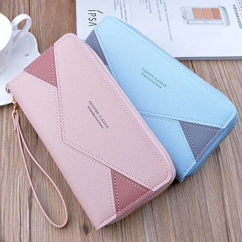 Новый длинный кожаный женский кошелек с геометрическим узором Женский двойной