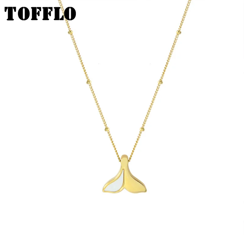 

TOFFLO Stainless Steel Jewelry Mermaid Tail Shell Necklace Dolphin Clavicle Chain Female Lovely Chain BSP696