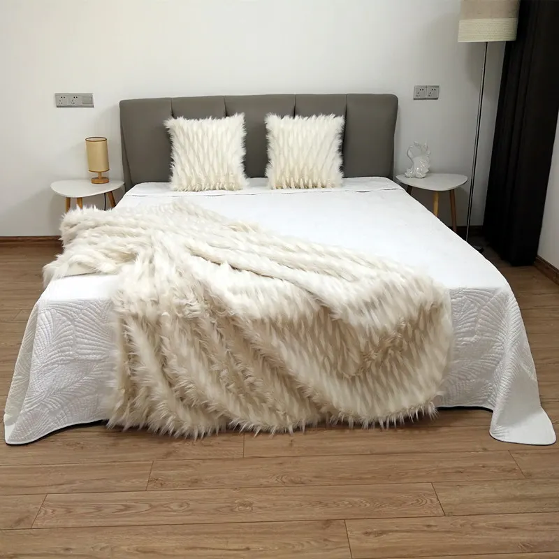 Изысканное жаккардовое покрывало меховой кожаный плед мягкое для дома