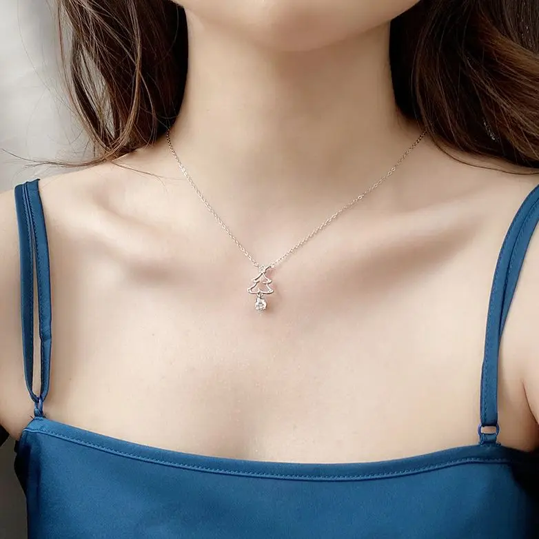 

2021 Synthetic diamond 100% 925 Sterling Silver Women Jewelry Wishing tree Moissanite Necklace Chains Choker Couple Pendant