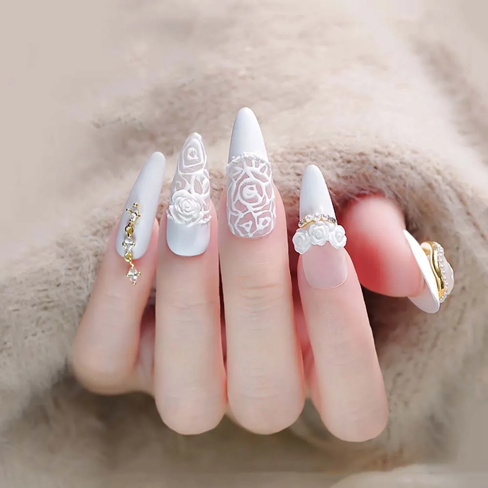 Элегантные изящные украшения для ногтей розы из смолы кремово-белого цвета 3D