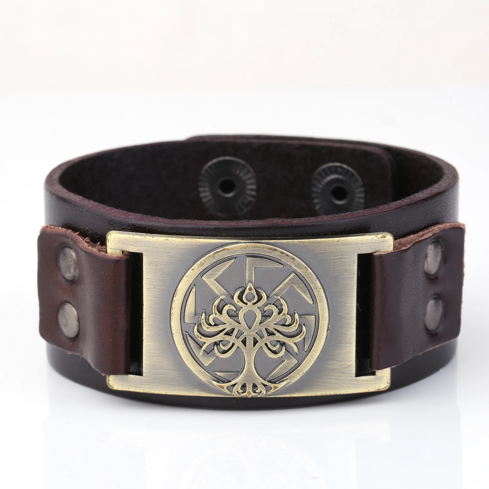 brown-bronze Skyrim Viking славянский Коловрат мир браслет с деревом для мужчин Древо жизни Yggdrasil солнце колесо языческий амулет ювелирные изделия панк нео-Готика - Окраска металла: brown-bronze