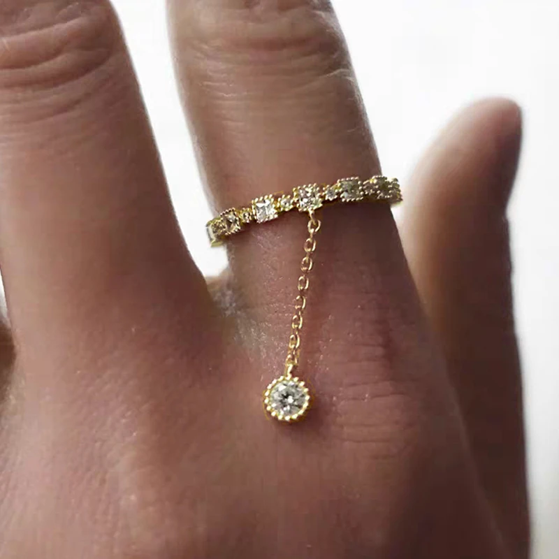 Изысканное тонкое Кристальное желтое Золотое кольцо с подвеской круглая цепочка