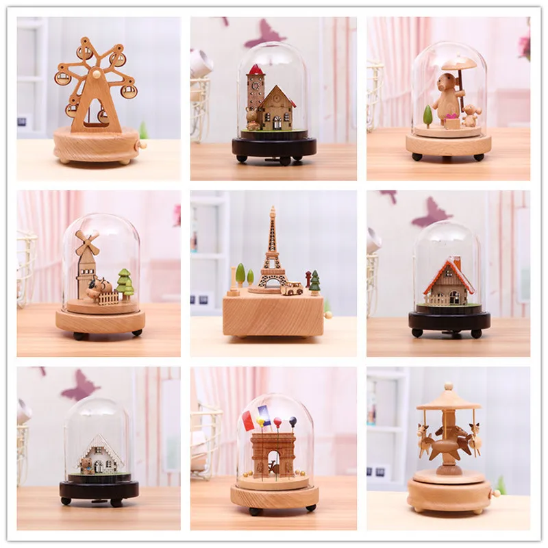 Креативная деревянная карусель украшение для дома музыкальная шкатулка