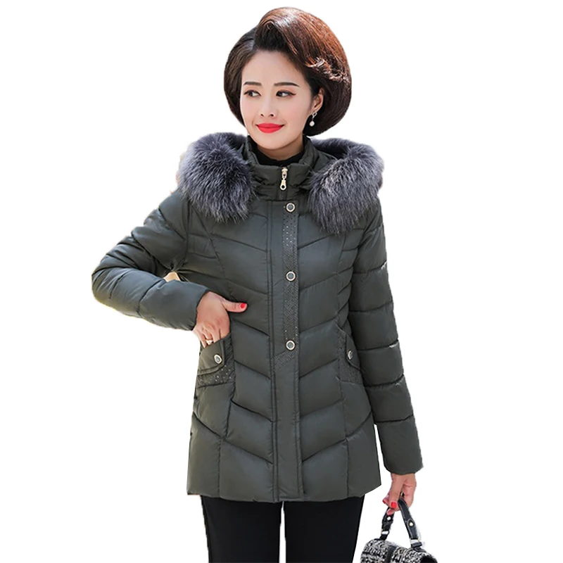 

Woman Parka Down Cotton Jacket Winter Coat Female Fashion Hooded Fur Collar Short Tops Thick Warm Outerwear Mother Loaded A1255