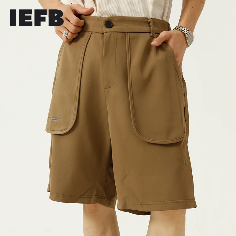 

Брюки IEFB мужские с большими карманами, дизайнерские костюмные, повседневные Прямые Штаны с широкими штанинами, трендовые свободные белые, ...