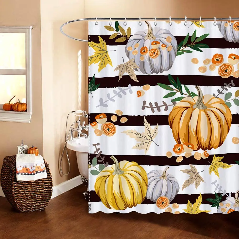 Осенняя занавеска для душа ванной в деревенском стиле с изображением тыквы