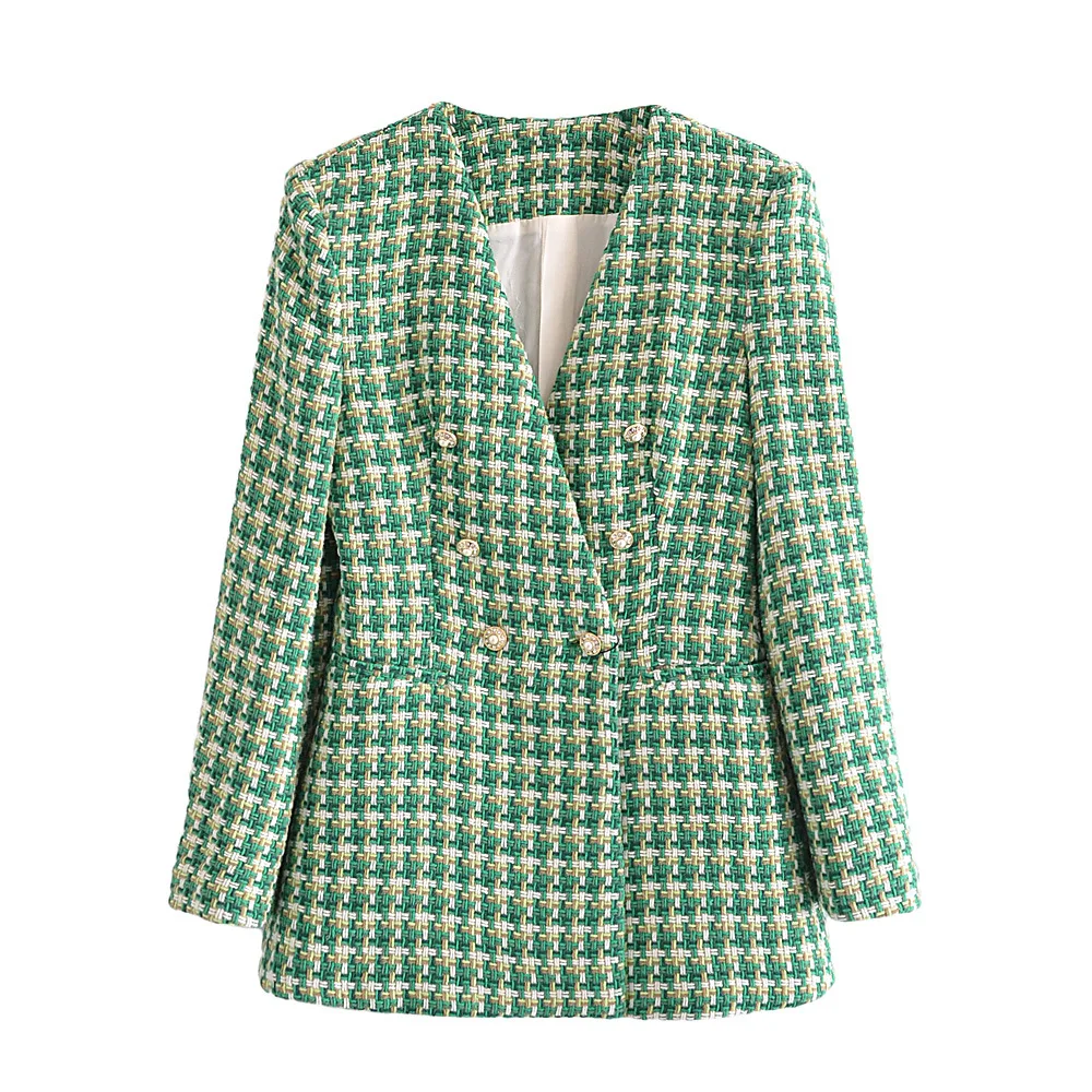 

British style autumn and winter fashion women's clothing V-neck double-breasted texture braided blazer women's clothing