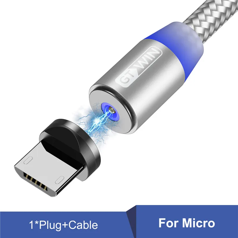 Silver for Micro GTWIN Магнитный кабель для быстрой зарядки Micro usb type C зарядное устройство для iPhone 11 XR 7 samsung S9 S10 быстро магнитные телефонные кабели 1 м/2 м/3 м - Цвет: Silver for Micro