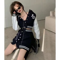 fashion set woman 2 pieces winter casual womens suit high street baseball jacket and mini skirts clothing conjuntos de mujer