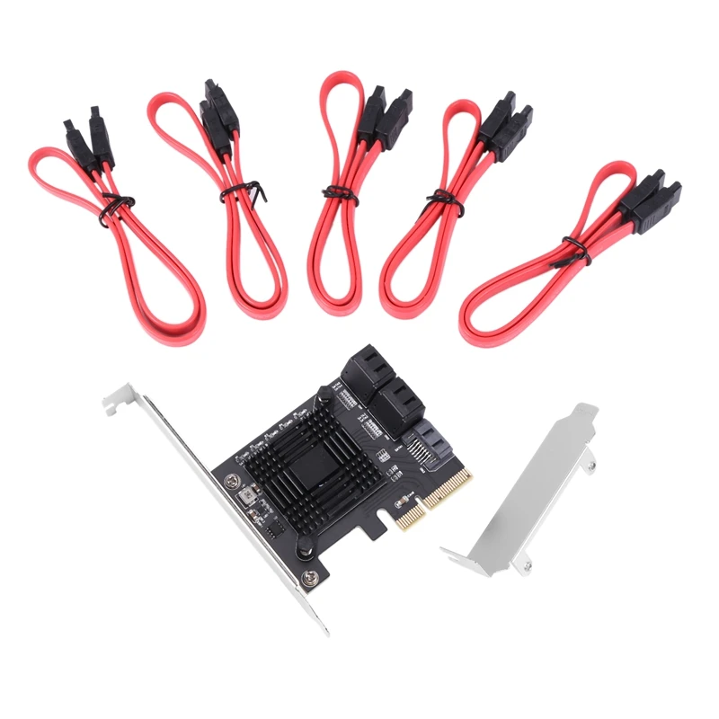 

Плата расширения для контроллера PCIE-5 портов SATA III 6 Гбит/с SATA адаптер шасси для компьютера JMB585 с 5 кабелями