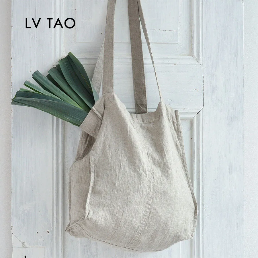Льняная сумка тоут льняной мешочек мешок для покупок белье через плечо темно