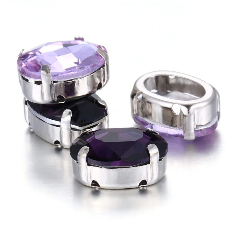 Мерцающие овальные камни с фиолетовым аметистом Пришивные стеклянные стразы со