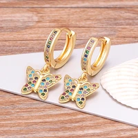 korean new fashion luxury butterfly shape zircon earrings rainbow color hoop dangle earings jewelry for woman cute birthday gift
