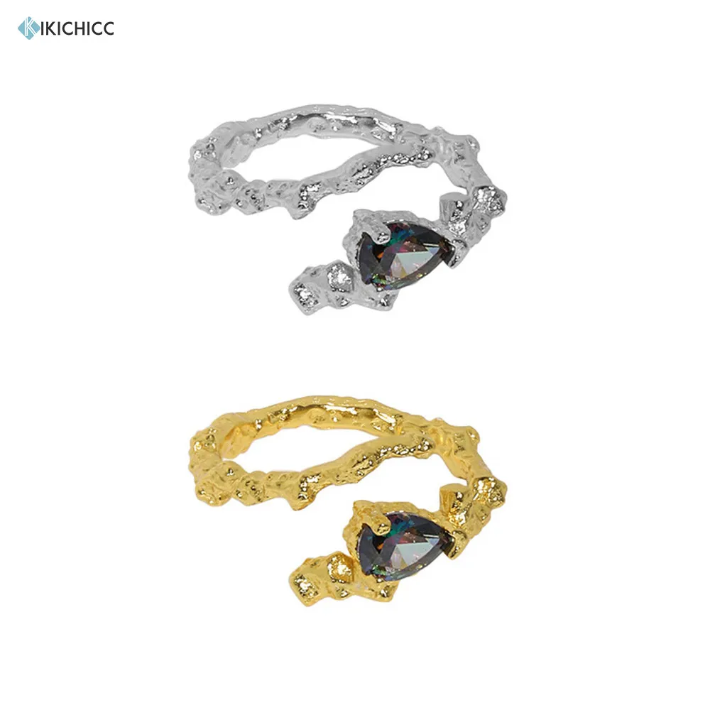 

KIKICHICC 925 стерлингового серебра Золотой неровный любимой Регулировка размера геометрический кольца регулируется в цветах радуги, женские ко...