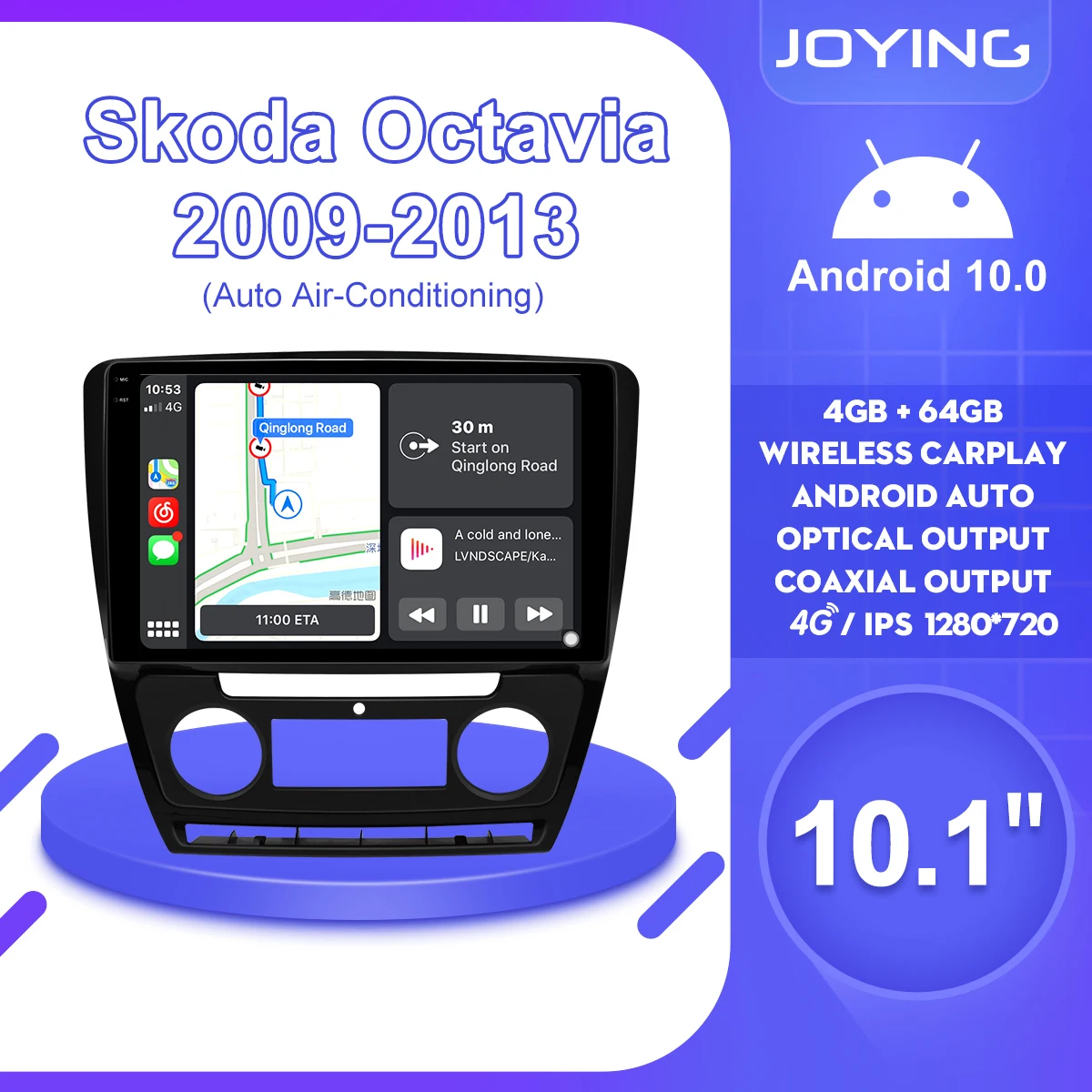 

Joying Android Car Radio For Skoda Octavia 2009-2013 GPS IPS 1280*720 Carplay DSP SPDIF Bluetooth WiFi Subwoofer Split-screen