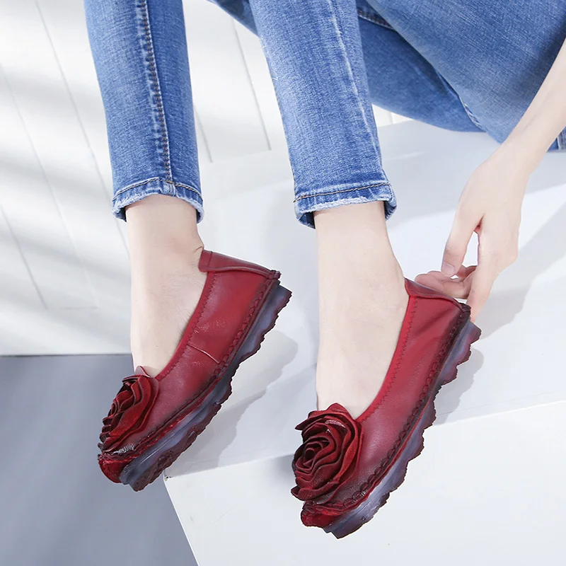 Женские туфли на плоской подошве GKTINOO однотонные винтажные ручной работы с