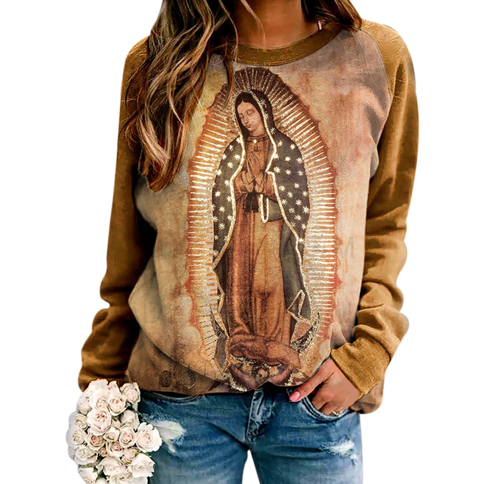 Women's Original Of Our Lady of Guadalupe Virgin Mary Sweatshirt Long Sleeve Top Top Quality Women Sweetshirts Ropa Mujer
