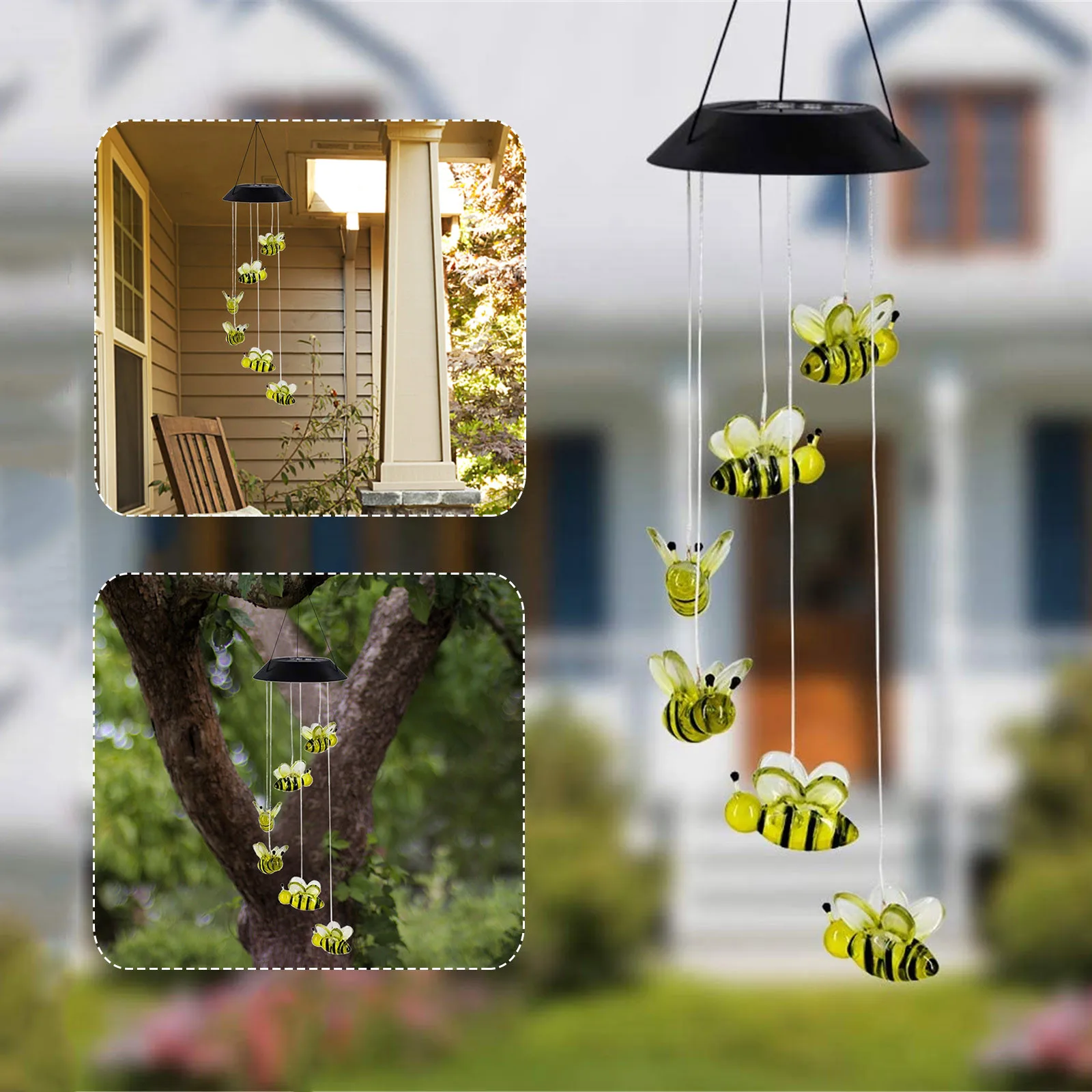 

LED Solar Powered Bee Wind Chimes Light Home Garden Hanging Lamp Decor