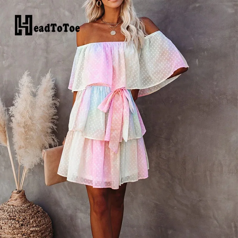 

Gradient Off Shoulder Ruffles Dress