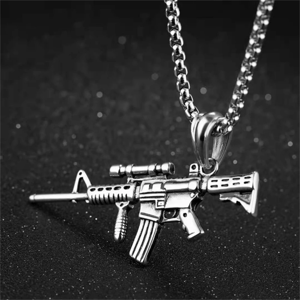

Men's Fashion Retro Accessories AK47 Shape Pendant Necklaces Long Sweater Chain Punk Hip Hop Rock Gift