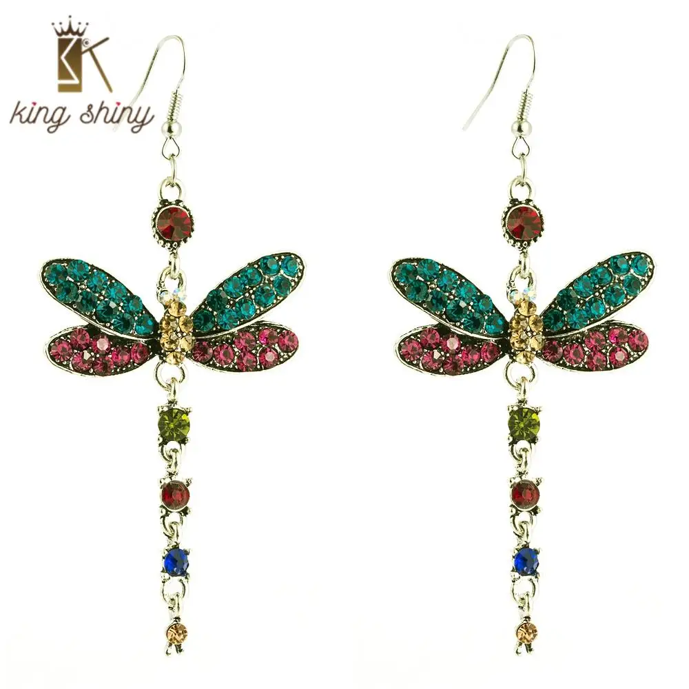 

2020 Creative Fashion Boho Earring Inlaid Multi Color Zircon Dragonfly Shape Statement Earring Engagement Wedding Trendy Earring