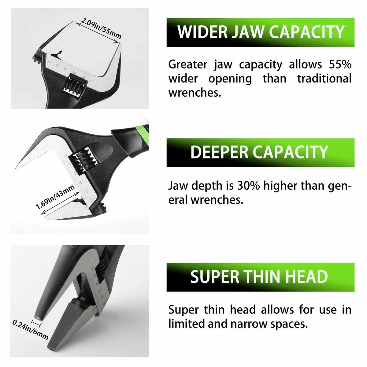 Регулируемый большой гаечный ключ с Экстра широкой губкой 6/8/10/12 дюйма 60 мм |