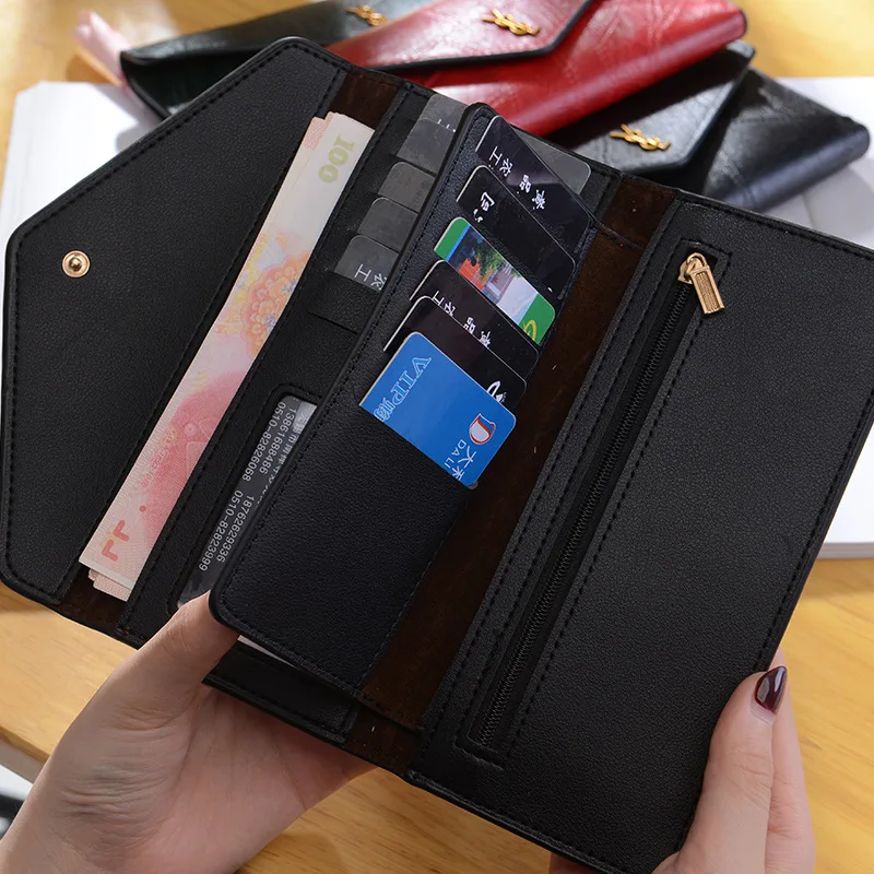 

New women's wallet Long three-folding multi-function mobile phone coin purse buckle pu leather women's multi-card pocket clutch
