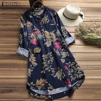 shirt vestidos women floral blouse zanzea 2021 female casual button shirts vintage floral blusas bohemian tops chemise
